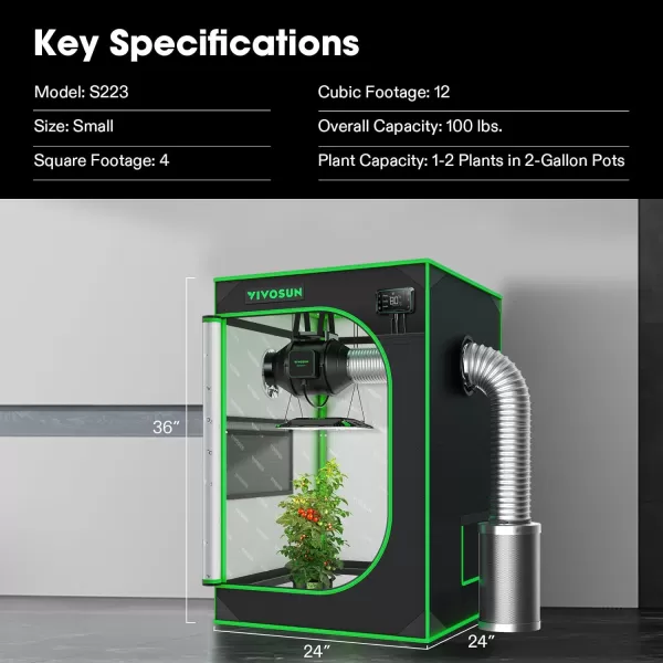 VIVOSUN G425 48"x24"x60" Grow Tent, 4x2 FT Advanced Gray Grow Tent with 19mm Poles, Observation Window and Floor Tray for Hydroponic Plants for VS2000