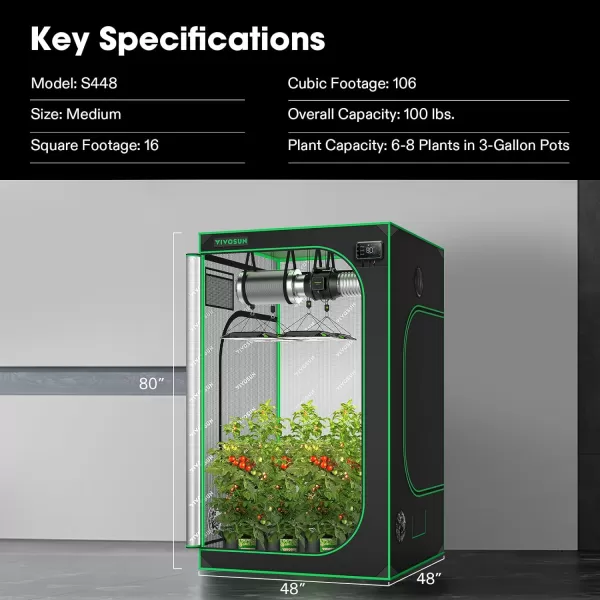 VIVOSUN G425 48"x24"x60" Grow Tent, 4x2 FT Advanced Gray Grow Tent with 19mm Poles, Observation Window and Floor Tray for Hydroponic Plants for VS2000