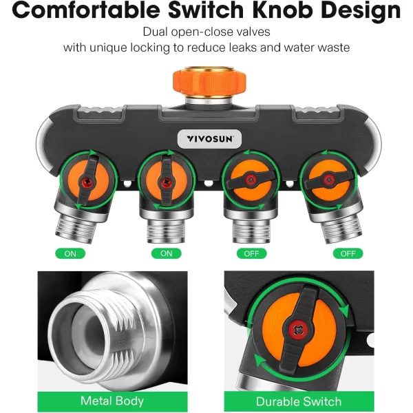 VIVOSUN Garden Hose Splitter 2 Way Heavy Duty, Upgraded Highly Durable Dual Water Hose Connector, Faucet Adapter with Comfortable Rubberized Grip for Drip Irrigation, Lawns