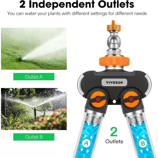 VIVOSUN Garden Hose Splitter 2 Way Heavy Duty, Upgraded Highly Durable Dual Water Hose Connector, Faucet Adapter with Comfortable Rubberized Grip for Drip Irrigation, Lawns