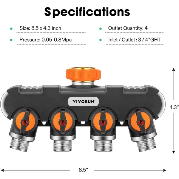 VIVOSUN Garden Hose Splitter 2 Way Heavy Duty, Upgraded Highly Durable Dual Water Hose Connector, Faucet Adapter with Comfortable Rubberized Grip for Drip Irrigation, Lawns