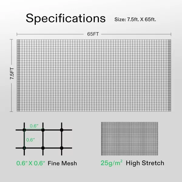 VIVOSUN Garden Netting, 7.5' x 65' Reusable Protection Net Mesh, Black Heavy Duty Trellis Netting, Garden Block Netting for Plants, Fruit Trees, Vegetables and Other Animals