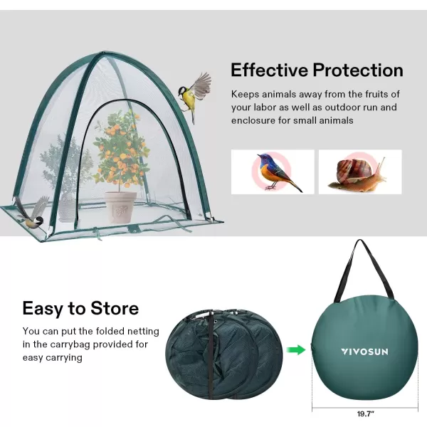 VIVOSUN Garden Netting Cover, 36 x 36 x 39 Inch Pop-up Guard Cover with Zip Entry for Plants, Vegetables, Fruits, Outdoor Run and Enclosure for Small Animals, 2-Pack, Green