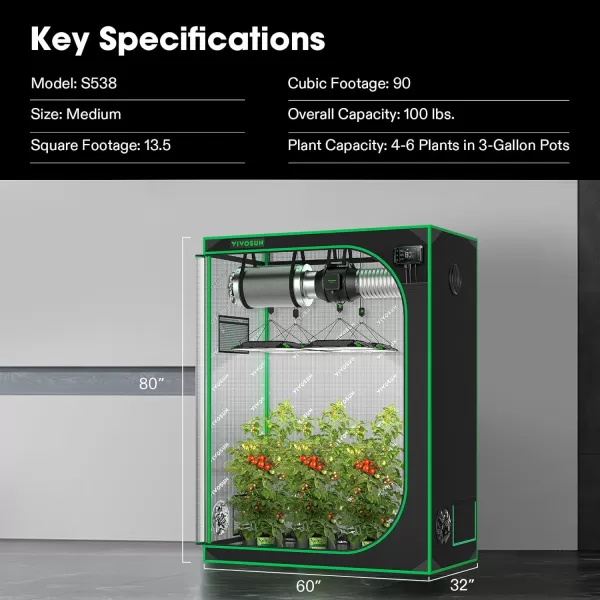 VIVOSUN Gray 4x2 Grow Tent, 48"x24"x60" High Reflective Mylar with 16mm Poles, Observation Window and Floor Tray for Hydroponics Indoor Plant Growing for VS1000/VS2000