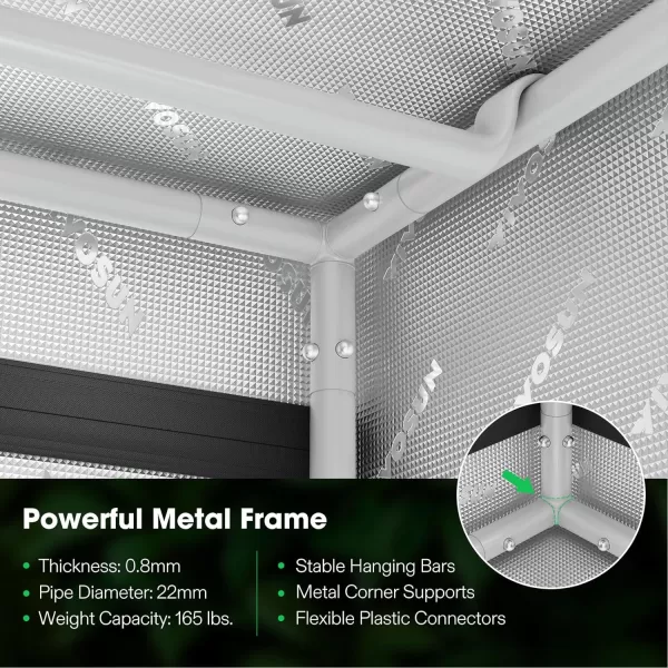 VIVOSUN Gray 4x2 Grow Tent, 48"x24"x60" High Reflective Mylar with 16mm Poles, Observation Window and Floor Tray for Hydroponics Indoor Plant Growing for VS1000/VS2000