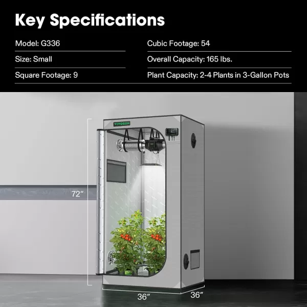 VIVOSUN Gray 4x2 Grow Tent, 48"x24"x60" High Reflective Mylar with 16mm Poles, Observation Window and Floor Tray for Hydroponics Indoor Plant Growing for VS1000/VS2000