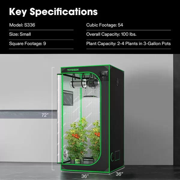 VIVOSUN Gray 4x2 Grow Tent, 48"x24"x60" High Reflective Mylar with 16mm Poles, Observation Window and Floor Tray for Hydroponics Indoor Plant Growing for VS1000/VS2000