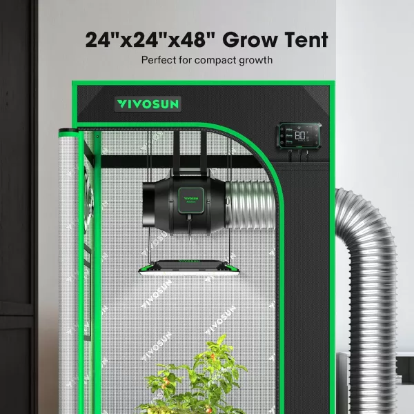 VIVOSUN Gray 4x2 Grow Tent, 48"x24"x60" High Reflective Mylar with 16mm Poles, Observation Window and Floor Tray for Hydroponics Indoor Plant Growing for VS1000/VS2000