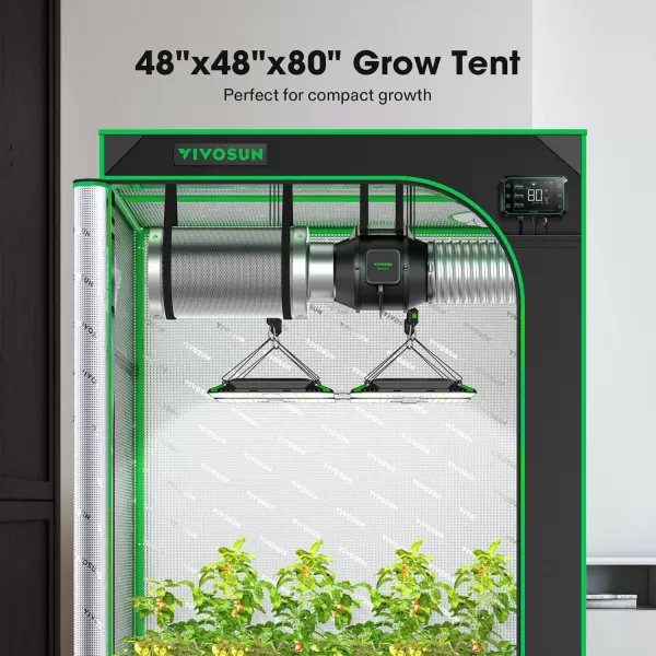 VIVOSUN Gray 4x2 Grow Tent, 48"x24"x60" High Reflective Mylar with 16mm Poles, Observation Window and Floor Tray for Hydroponics Indoor Plant Growing for VS1000/VS2000