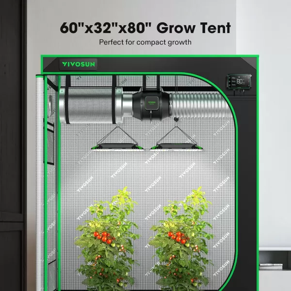 VIVOSUN Gray 4x2 Grow Tent, 48"x24"x60" High Reflective Mylar with 16mm Poles, Observation Window and Floor Tray for Hydroponics Indoor Plant Growing for VS1000/VS2000