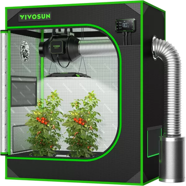 VIVOSUN Gray 4x2 Grow Tent, 48"x24"x60" High Reflective Mylar with 16mm Poles, Observation Window and Floor Tray for Hydroponics Indoor Plant Growing for VS1000/VS2000