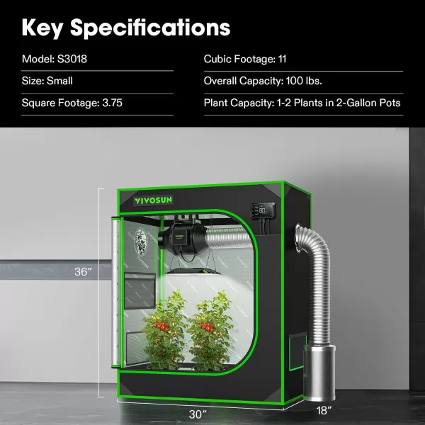 VIVOSUN Gray 4x2 Grow Tent, 48"x24"x60" High Reflective Mylar with 16mm Poles, Observation Window and Floor Tray for Hydroponics Indoor Plant Growing for VS1000/VS2000