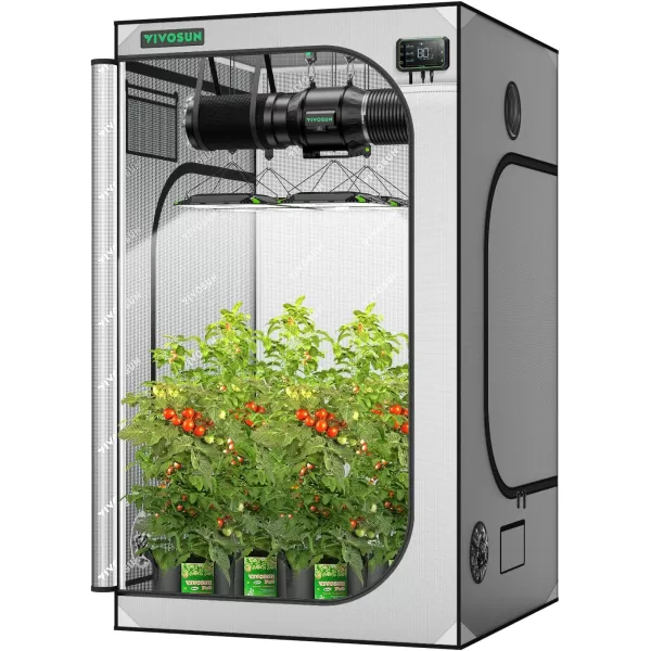 VIVOSUN Gray 4x2 Grow Tent, 48"x24"x60" High Reflective Mylar with 16mm Poles, Observation Window and Floor Tray for Hydroponics Indoor Plant Growing for VS1000/VS2000
