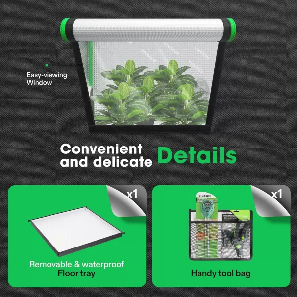 VIVOSUN Gray 4x2 Grow Tent, 48"x24"x60" High Reflective Mylar with 16mm Poles, Observation Window and Floor Tray for Hydroponics Indoor Plant Growing for VS1000/VS2000