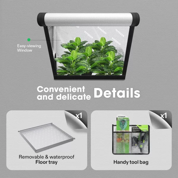 VIVOSUN Gray 4x2 Grow Tent, 48"x24"x60" High Reflective Mylar with 16mm Poles, Observation Window and Floor Tray for Hydroponics Indoor Plant Growing for VS1000/VS2000