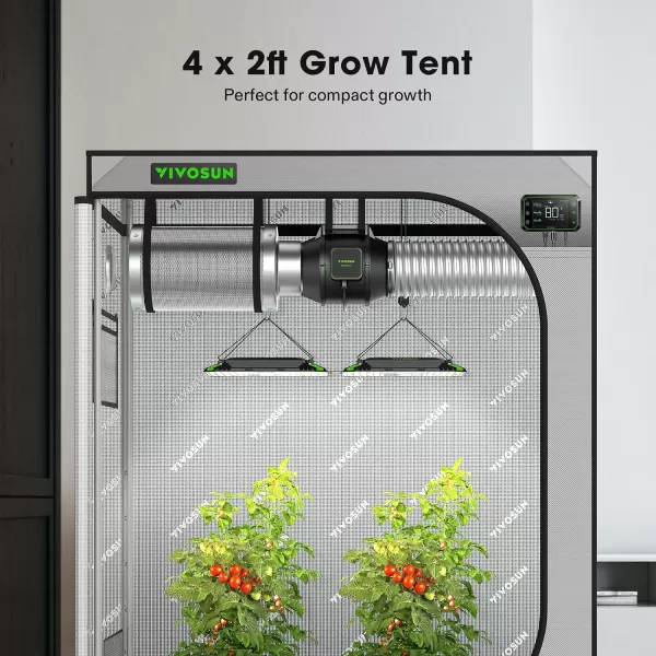 VIVOSUN Gray 4x2 Grow Tent, 48"x24"x60" High Reflective Mylar with 16mm Poles, Observation Window and Floor Tray for Hydroponics Indoor Plant Growing for VS1000/VS2000