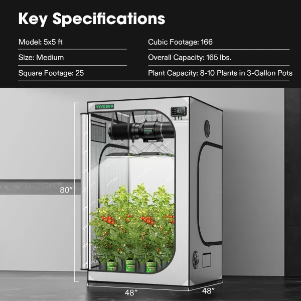 VIVOSUN Gray 4x2 Grow Tent, 48"x24"x60" High Reflective Mylar with 16mm Poles, Observation Window and Floor Tray for Hydroponics Indoor Plant Growing for VS1000/VS2000