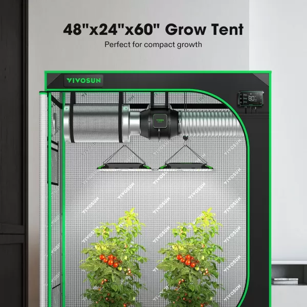 VIVOSUN Gray 4x2 Grow Tent, 48"x24"x60" High Reflective Mylar with 16mm Poles, Observation Window and Floor Tray for Hydroponics Indoor Plant Growing for VS1000/VS2000