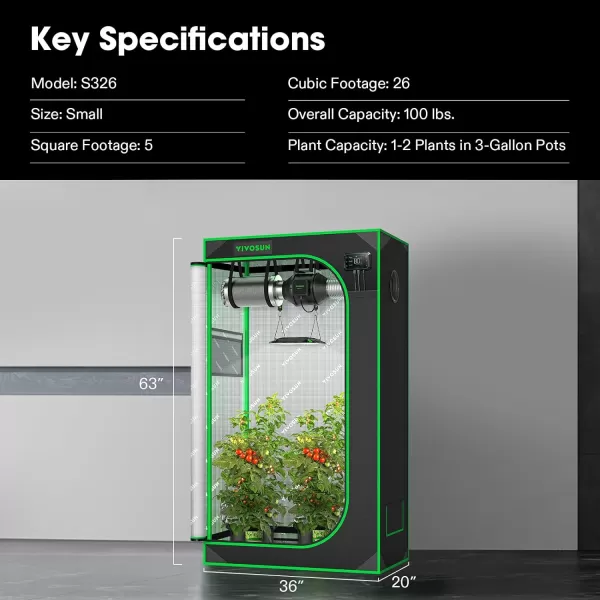 VIVOSUN Gray 4x2 Grow Tent, 48"x24"x60" High Reflective Mylar with 16mm Poles, Observation Window and Floor Tray for Hydroponics Indoor Plant Growing for VS1000/VS2000