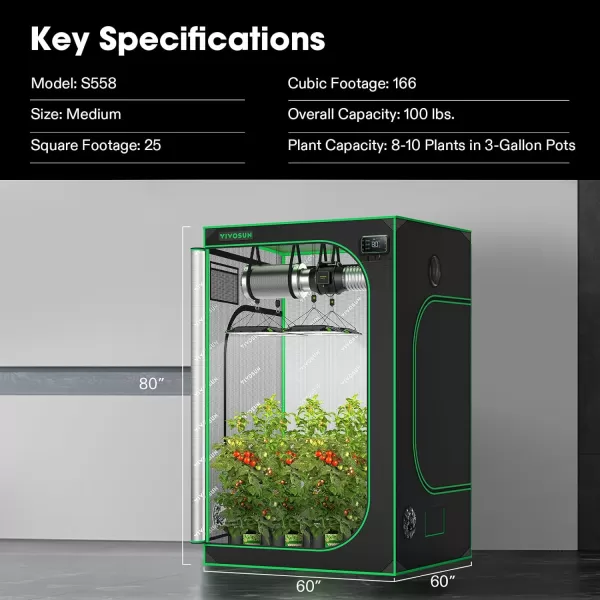 VIVOSUN Gray 4x2 Grow Tent, 48"x24"x60" High Reflective Mylar with 16mm Poles, Observation Window and Floor Tray for Hydroponics Indoor Plant Growing for VS1000/VS2000