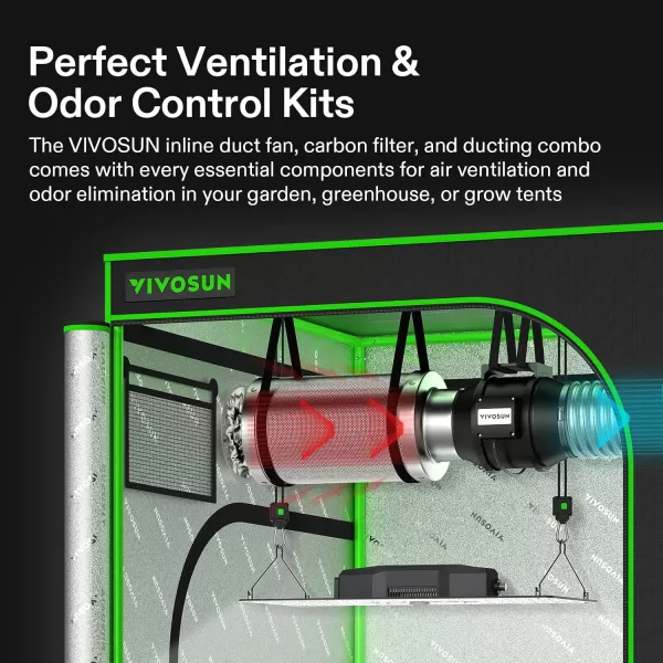 VIVOSUN Grow Tent Ventilation System, 8 Inch Inline Duct Fan with Speed Controller, 8'' Carbon Filter, and 25ft. Ducting Combo, Air Cooling and Filtration Kit for Grow Tent, Hydroponics