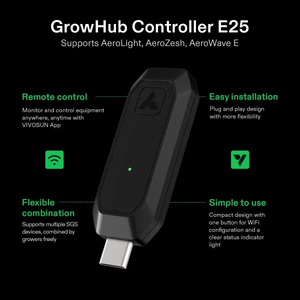 VIVOSUN GrowHub Controller E25, Supports Smart Grow System Devices, Easy to Install &amp; Use, WiFi App Controllable, Expansion Port for E42/E42A, for Grow Tent Cooling Ventilation Lighting