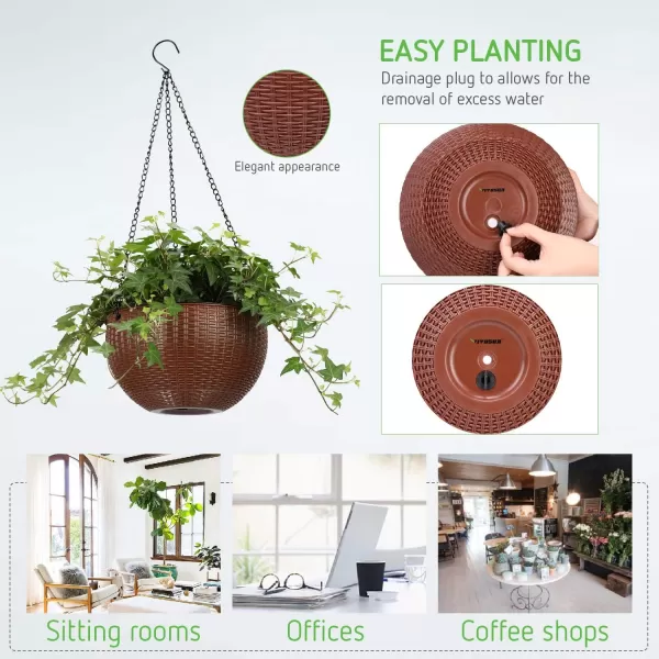 VIVOSUN Hanging Planters Self Watering Hanging Basket for Indoor Outdoor Plants Flower Plant Pot Brown, 2 Differernt Pieces 