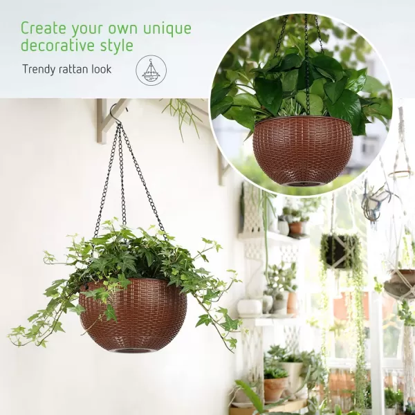 VIVOSUN Hanging Planters Self Watering Hanging Basket for Indoor Outdoor Plants Flower Plant Pot Brown, 2 Differernt Pieces 