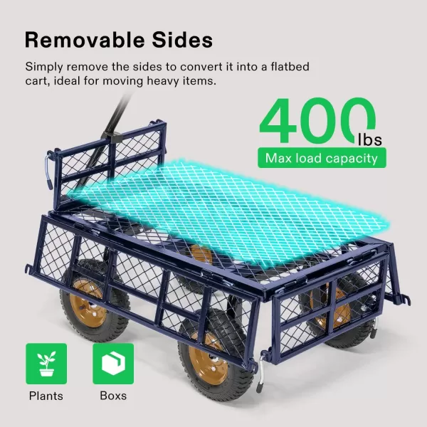 VIVOSUN Heavy-Duty Steel Garden Cart, 400-Pound Capacity, Steel Utility Garden Wagon with Removable Sides, 8" Pneumatic Tires, Black