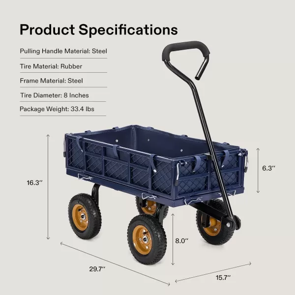 VIVOSUN Heavy-Duty Steel Garden Cart, 400-Pound Capacity, Steel Utility Garden Wagon with Removable Sides, 8" Pneumatic Tires, Black