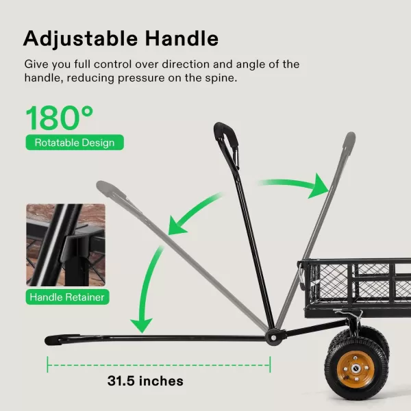 VIVOSUN Heavy-Duty Steel Garden Cart, 400-Pound Capacity, Steel Utility Garden Wagon with Removable Sides, 8" Pneumatic Tires, Black