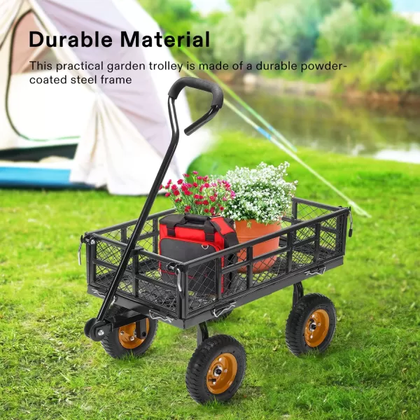 VIVOSUN Heavy-Duty Steel Garden Cart, 400-Pound Capacity, Steel Utility Garden Wagon with Removable Sides, 8" Pneumatic Tires, Black