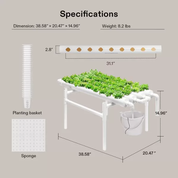 VIVOSUN Hydroponics Growing System 108 Plant Sites, 3 Layers 12 Food-Grade PVC-U Pipes Gardening System Grow Kit with Water Pump Timer, Nest Basket and Sponge for Leafy Vegetables