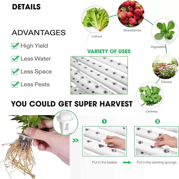 VIVOSUN Hydroponics Growing System 108 Plant Sites, 3 Layers 12 Food-Grade PVC-U Pipes Gardening System Grow Kit with Water Pump Timer, Nest Basket and Sponge for Leafy Vegetables