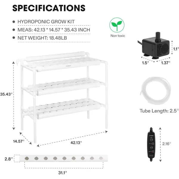 VIVOSUN Hydroponics Growing System 108 Plant Sites, 3 Layers 12 Food-Grade PVC-U Pipes Gardening System Grow Kit with Water Pump Timer, Nest Basket and Sponge for Leafy Vegetables