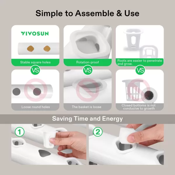 VIVOSUN Hydroponics Growing System 108 Plant Sites, 3 Layers 12 Food-Grade PVC-U Pipes Gardening System Grow Kit with Water Pump Timer, Nest Basket and Sponge for Leafy Vegetables