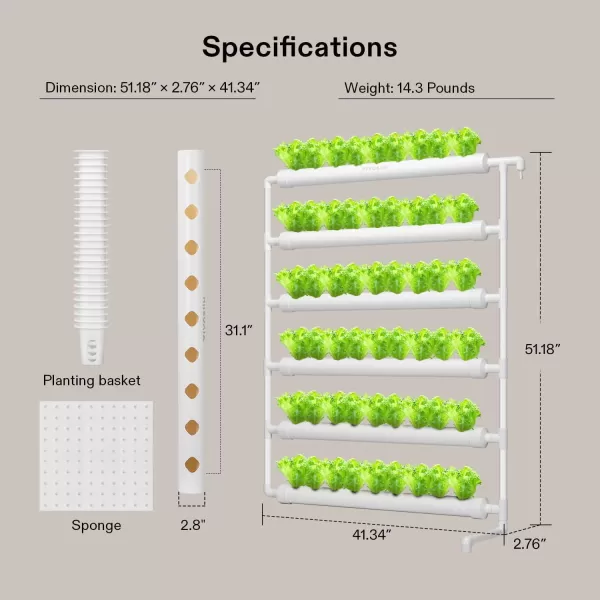 VIVOSUN Hydroponics Growing System 108 Plant Sites, 3 Layers 12 Food-Grade PVC-U Pipes Gardening System Grow Kit with Water Pump Timer, Nest Basket and Sponge for Leafy Vegetables