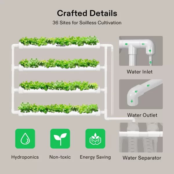 VIVOSUN Hydroponics Growing System 108 Plant Sites, 3 Layers 12 Food-Grade PVC-U Pipes Gardening System Grow Kit with Water Pump Timer, Nest Basket and Sponge for Leafy Vegetables