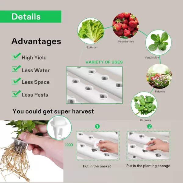 VIVOSUN Hydroponics Growing System 108 Plant Sites, 3 Layers 12 Food-Grade PVC-U Pipes Gardening System Grow Kit with Water Pump Timer, Nest Basket and Sponge for Leafy Vegetables