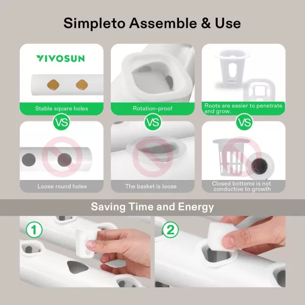 VIVOSUN Hydroponics Growing System 108 Plant Sites, 3 Layers 12 Food-Grade PVC-U Pipes Gardening System Grow Kit with Water Pump Timer, Nest Basket and Sponge for Leafy Vegetables
