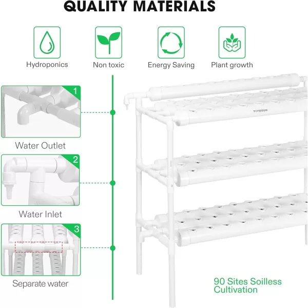 VIVOSUN Hydroponics Growing System 108 Plant Sites, 3 Layers 12 Food-Grade PVC-U Pipes Gardening System Grow Kit with Water Pump Timer, Nest Basket and Sponge for Leafy Vegetables