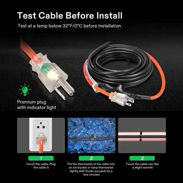 VIVOSUN JHSF Self Regulating Pre-Assembled Pipe Heating Cable 80Ft. 120V, with Built-in Thermostat, Heavy Duty &amp; Easy to Install, For Pipe Freeze Protection, Ice Dam &amp; Plants Frost Protection