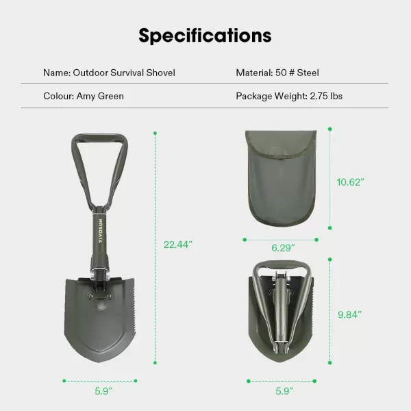 VIVOSUN Military Survival Shovel Folding Camping Tactical Shovel Multitool for Camping, Hiking, Backpacking
