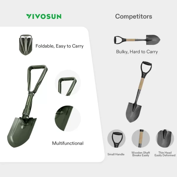VIVOSUN Military Survival Shovel Folding Camping Tactical Shovel Multitool for Camping, Hiking, Backpacking