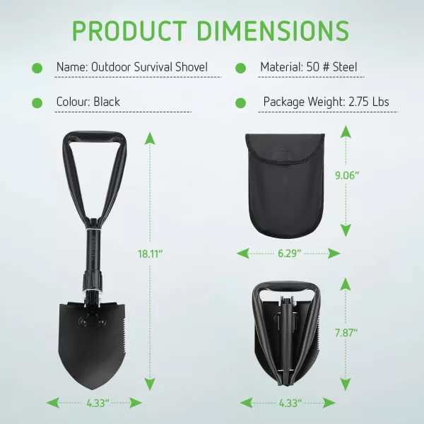 VIVOSUN Military Survival Shovel Folding Camping Tactical Shovel Multitool for Camping, Hiking, Backpacking