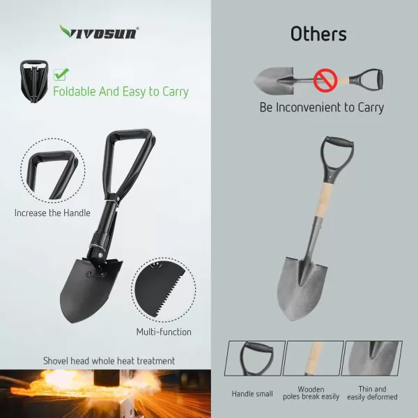 VIVOSUN Military Survival Shovel Folding Camping Tactical Shovel Multitool for Camping, Hiking, Backpacking