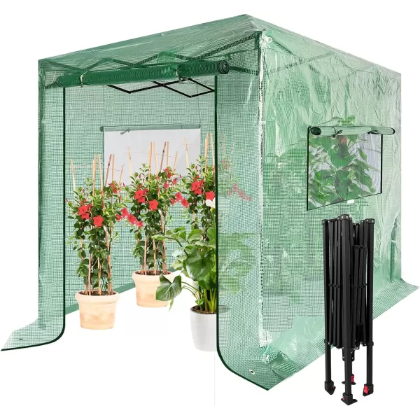 VIVOSUN Mini Lean-to Greenhouse, 6.6’ x 3.3’ x 6.9’ Portable Wall House with White PE Cover and Shelf for Compact Garden 79x39x83-Inch