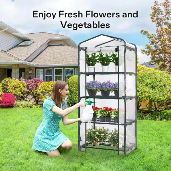 VIVOSUN Mini Lean-to Greenhouse, 6.6’ x 3.3’ x 6.9’ Portable Wall House with White PE Cover and Shelf for Compact Garden 79x39x83-Inch