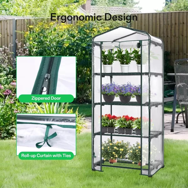 VIVOSUN Mini Lean-to Greenhouse, 6.6’ x 3.3’ x 6.9’ Portable Wall House with White PE Cover and Shelf for Compact Garden 79x39x83-Inch