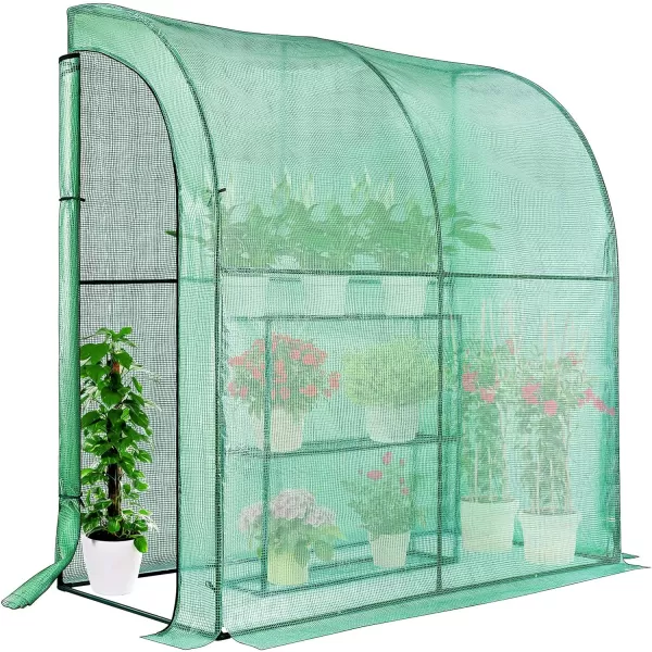 VIVOSUN Mini Lean-to Greenhouse, 6.6’ x 3.3’ x 6.9’ Portable Wall House with White PE Cover and Shelf for Compact Garden 79x39x83-Inch